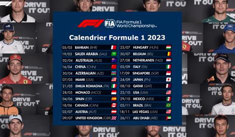 formule 1 2023 calendrier et pilotes